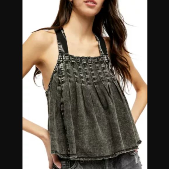 Free People Marina Denim Top Washed Black L - Picture 3 of 4